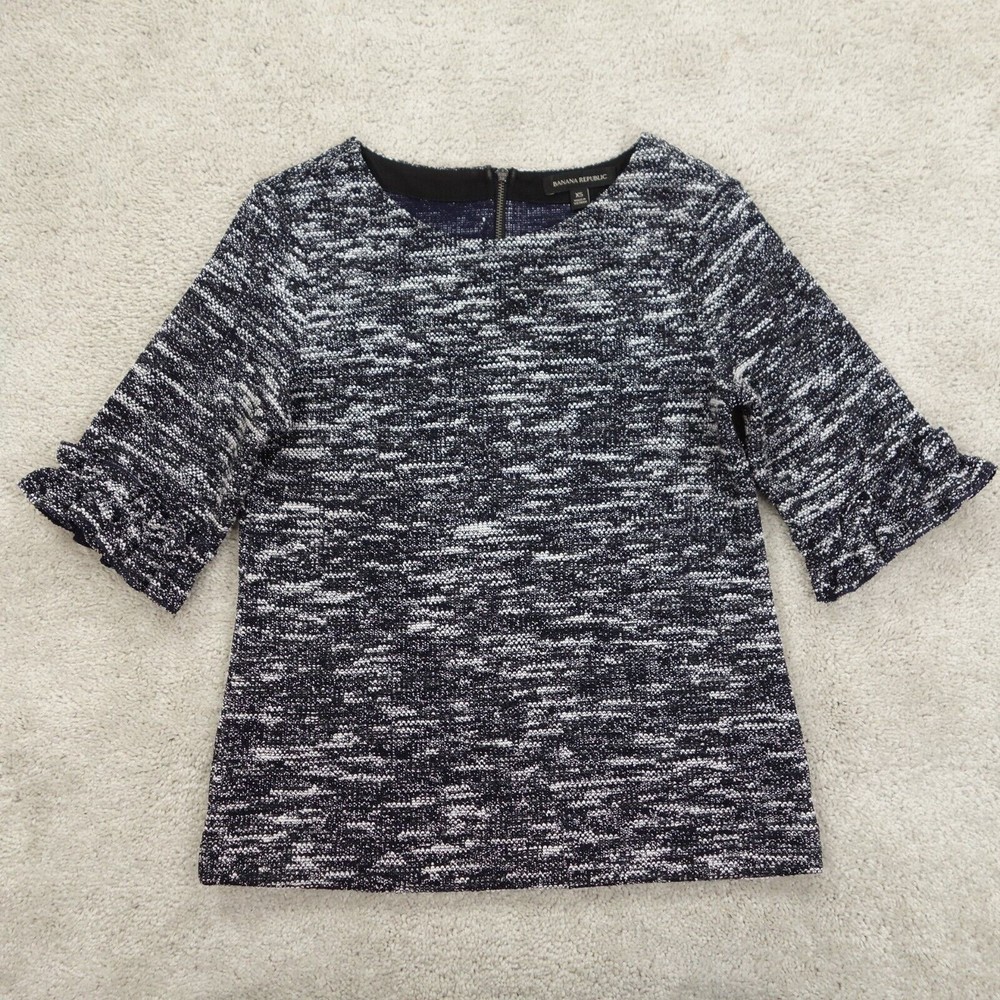 Banana Republic Top Womens Extra Small Blue Half Sleeve Round Neck Zipper Back